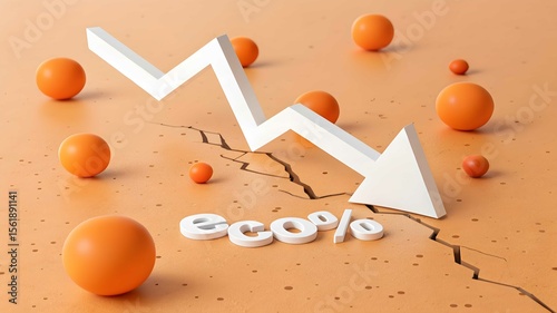 Economic downturn concept with falling arrow and balls