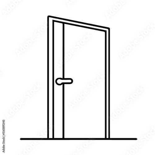 Simple doorway graphic with no specific details. A minimalist, black and white, line drawing of a door with a handle.