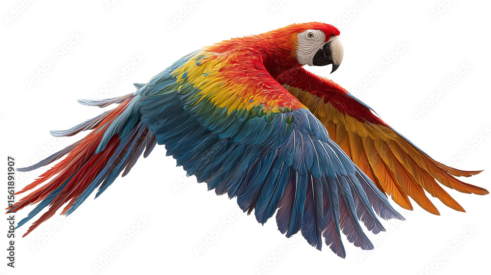 Obraz premium Scarlet Macaw Parrot in Flight Isolated on Transparent Background 