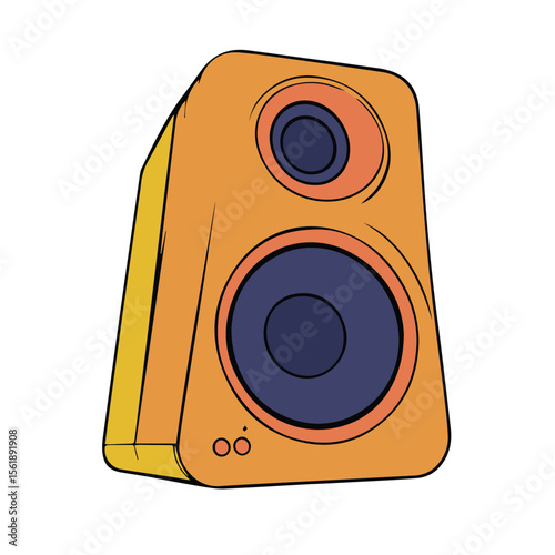 Modern audio speaker in vibrant orange/yellow color scheme. Isolated speaker in a simple, cartoon-like style.