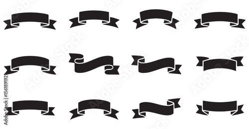 Black vintage ribbon banner collection silhouette design set isolated