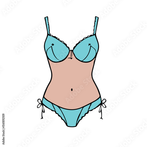 Light teal colored women's swimwear illustration. Simple design and feminine, no-frills aesthetic.