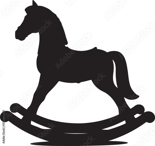 Vector art of a black wooden rocking horse, segmented parts shown individually, decorative vintage theme Adobe Illustrator Artwork