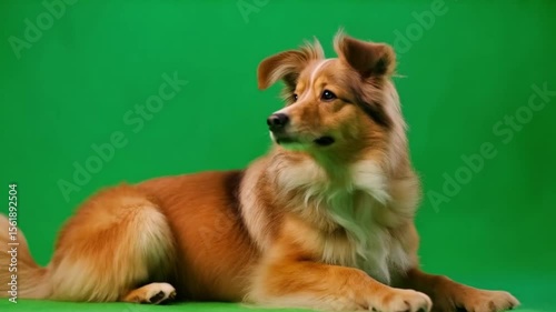 Wallpaper Mural Sheltie dog lying down and looking at the camera on a green screen studio background for chroma keying green screen animal video Torontodigital.ca