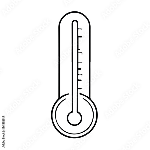 Simple black and white thermometer graphic with no background details. Stylized temperature measuring device illustration, featuring a basic design with a clear scale for reading measurements.