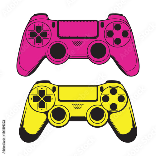 Colorful game controller illustration yellow and pink video gaming concept