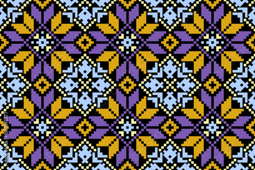 Cross stitch pattern concept showcasing traditional ethnic geometric pattern, Design for textile, background,carpet,wallpaper,clothing,wrapping,Batik,fabric,Vector illustration	

