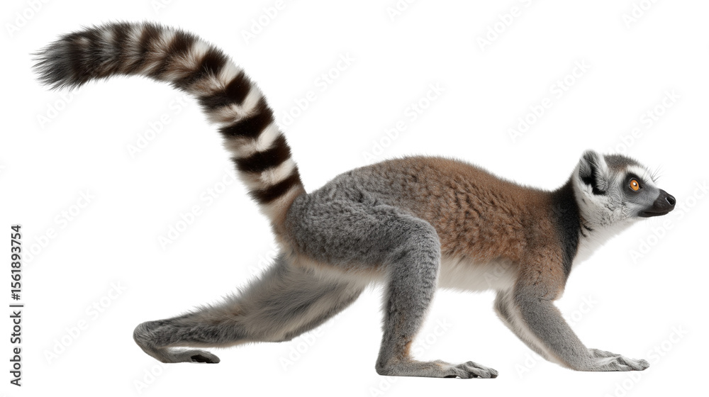 Fototapeta premium Ring-Tailed Lemur Isolated on Transparent Background 