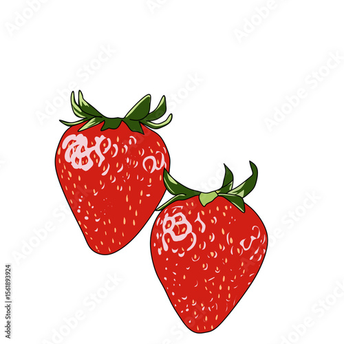 Red strawberry vector illustration, isolated on white background, sweet and vibrant design element, perfect for food, dessert, and summer-themed projects. Fresh fruit icon