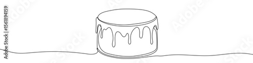 Black cake tower in one line art style. Cake drawing with editable stroke on white background. Vector illustration.