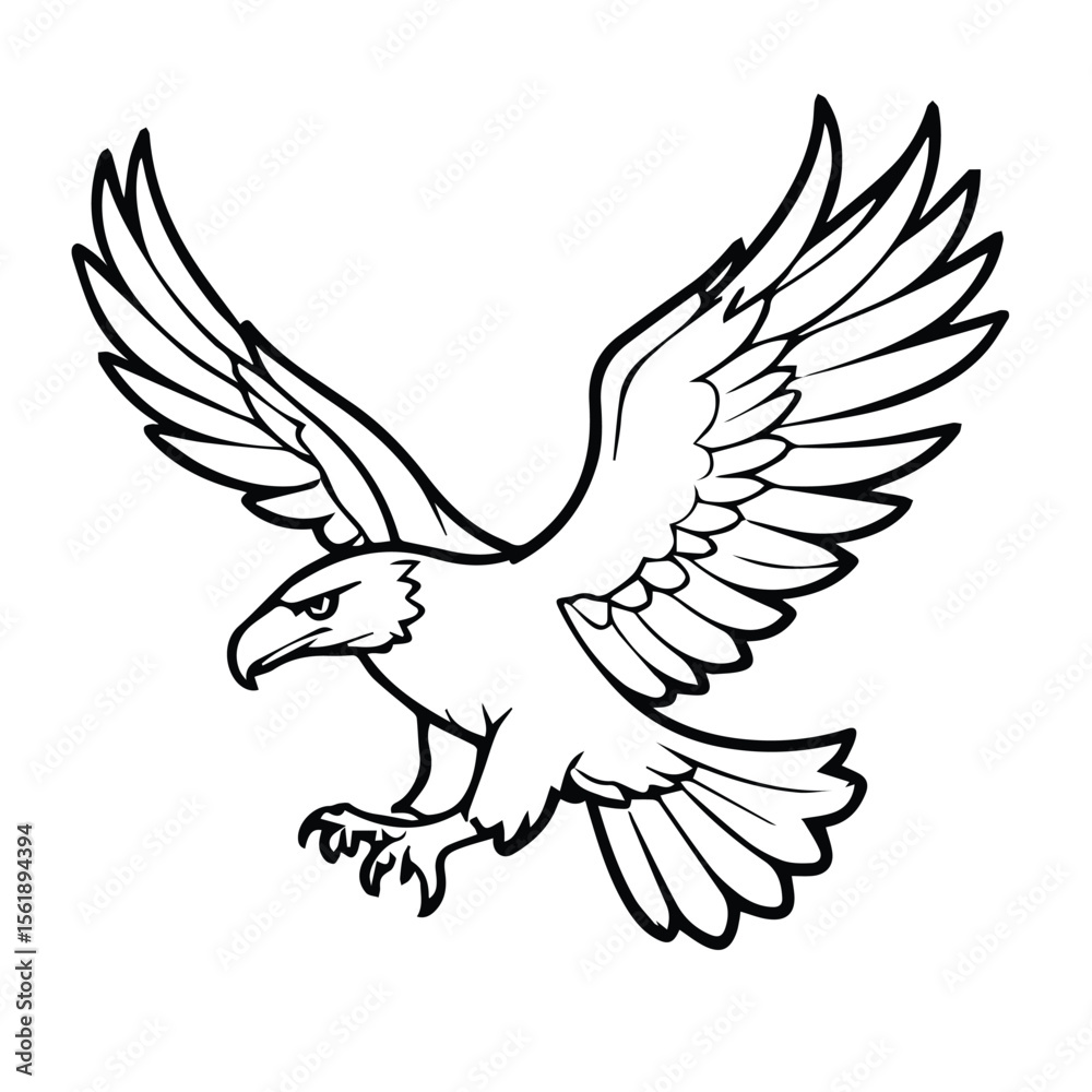 Fototapeta premium Bald eagle in flight against a plain background. Majestic bird in dynamic soaring pose with spread wings, showcasing strength and freedom.