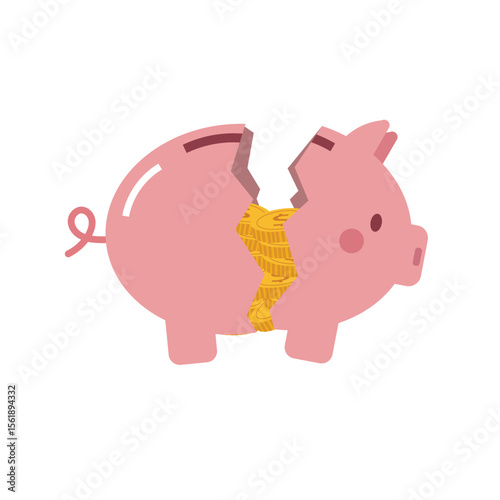 piggy bank that splits into two. piggy bank that cracks. storing pink money. piggy bank that contains many coins. taking out coins. broken piggy bank