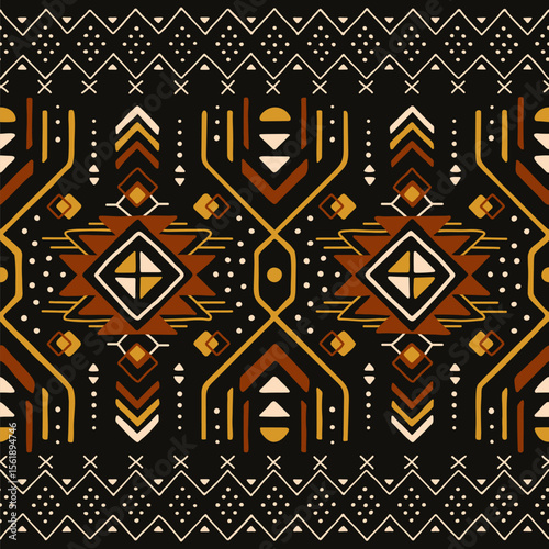 Tribal geometric seamless pattern. African mud cloth. Ethnic print.