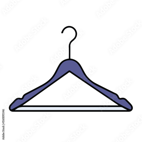 Purple plastic coat hanger in a simple, graphic illustration. Fashion accessory for clothing storage. Retail or interior design. general use -