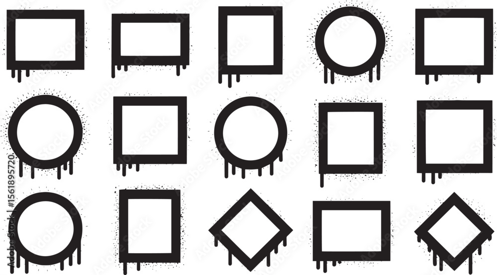 Drip Effect Frames Square, Circle, and Diamond Shape Graphic Design Elements