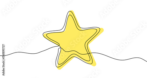 Black star in one line art style. Star drawing with editable stroke on white background. Vector illustration.