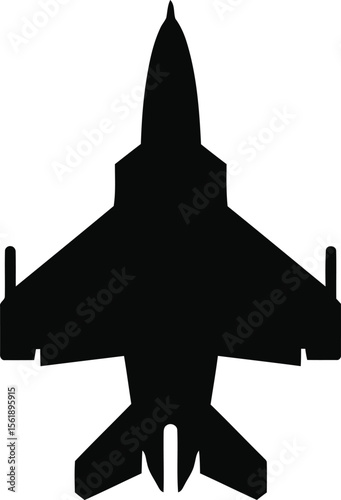 Silhouette of a fighter jet viewed from above, showcasing its wings and tail fins.