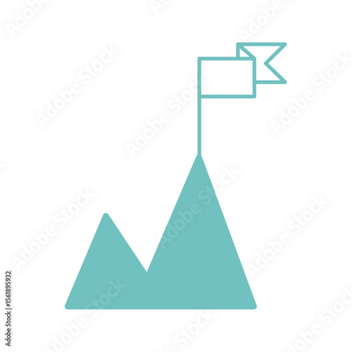 Achievement Flag on Mountain Vector Icon.