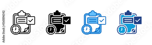 Routine Plan - Multi Style Icon Sheet Vector Design - checklist clipboard with a clock, symbolizing daily planning or scheduled tasks