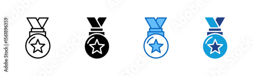 Star Medal - Multi Style Icon Sheet Vector Design - medal with a star, representing achievement, reward, or recognition