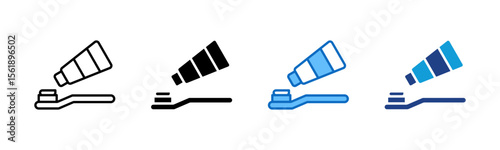 Brush Teeth - Multi Style Icon Sheet Vector Design - Toothbrush with toothpaste, representing dental hygiene or a morning routine