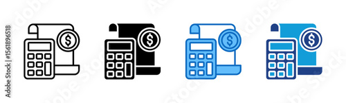 Budget Tracker - Multi Style Icon Sheet Vector Design - Calculator and cash register, symbolizing budgeting or expense control
