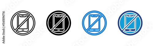 No Phone - Multi Style Icon Sheet Vector Design - smartphone with a prohibition symbol, showing device restriction or focus time