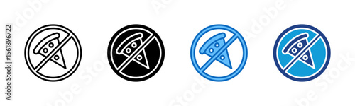 No Junk - Multi Style Icon Sheet Vector Design - slice of pizza with a prohibition sign, suggesting restricted or avoided food