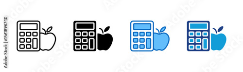 Nutrition Count - Multi Style Icon Sheet Vector Design - Calculator and apple, representing nutritional tracking and calorie calculation