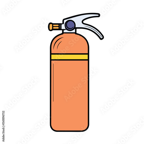 Orange fire extinguisher, static depiction, isolated on a white background. Safety equipment for fire prevention.