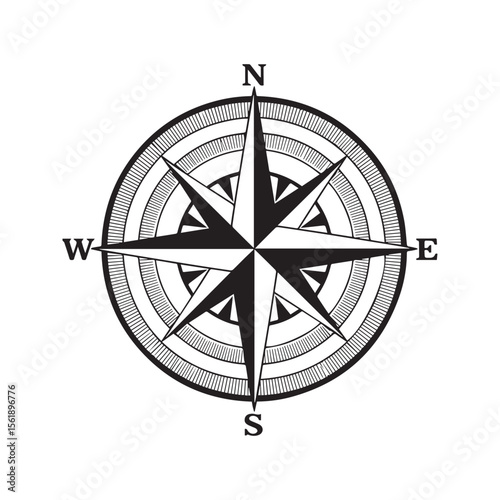 Vintage Compass Rose Wind Direction North South East West Icon
