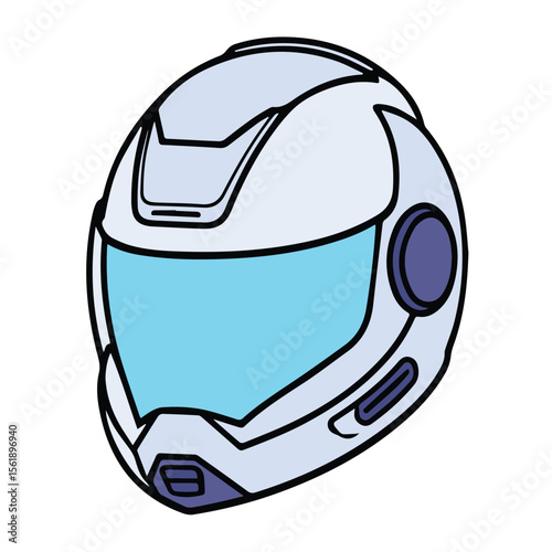Futuristic helmet design for a pilot or other spacefaring professional in a sci-fi setting. Modern, simple lines and vibrant colors convey a sense of technology and exploration.