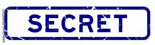 Grunge blue secret word square rubber seal stamp on white background