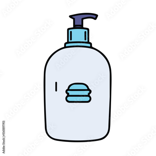 Light purple pump bottle with a light blue macaron design. Product display against a plain white background. Generic beauty product. general use. online retailer -