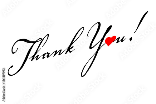 Thank You - Thank you word with heart, for note, sign, banner, type logo. Isolated.
