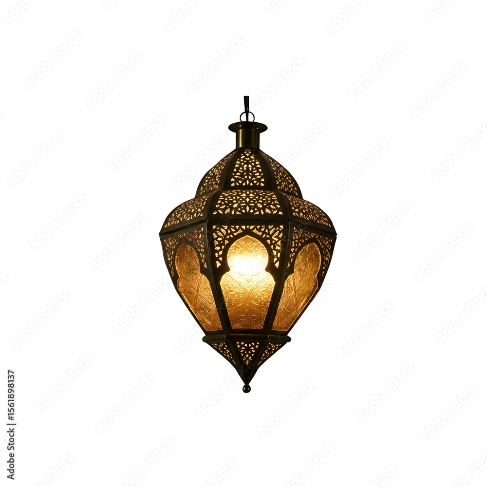 Obraz premium Traditional Islamic Ramadan lantern glowing with warm light, isolated on transparent background—perfect for festive decor, religious celebrations, and spiritual design themes.