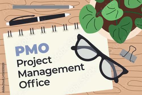 PMO, Project Management Office concept; ideal for presentations, reports, or educational content on business processes and strateg- vector illustration