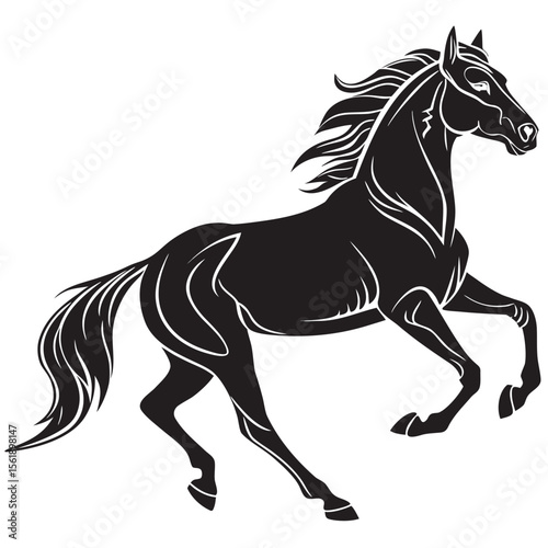 Silhouette of a Galloping Black Horse – Dynamic, Isolated Running Horse Vector for Nature, Sport, and Adventure-Themed Graphics