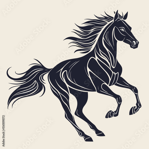 Silhouette of a Galloping Black Horse – Dynamic, Isolated Running Horse Vector for Nature, Sport, and Adventure-Themed Graphics