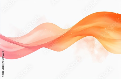Abstract flowing waves of soft orange and pink hues on a white background with subtle sparkles