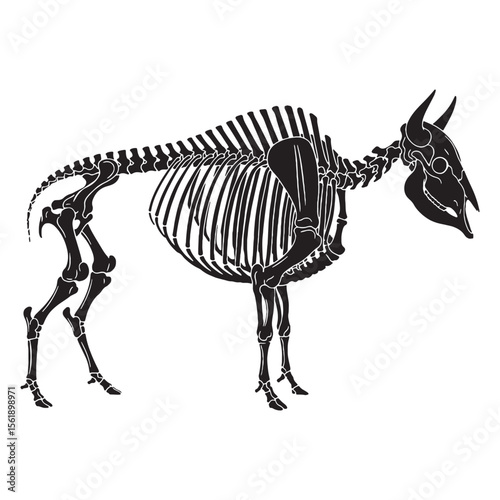 Structure of a legend – Bison skeleton silhouette reflected in clean Bison skeleton vector – Bison skeleton illustration

