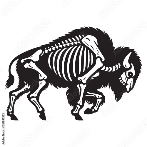 Echoes of the ancient prairie – Bison skeleton silhouette with structured Bison skeleton vector – Bison skeleton illustration

