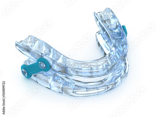 Oral appliance therapy device, sleep apnea treatment. 3D illustration.