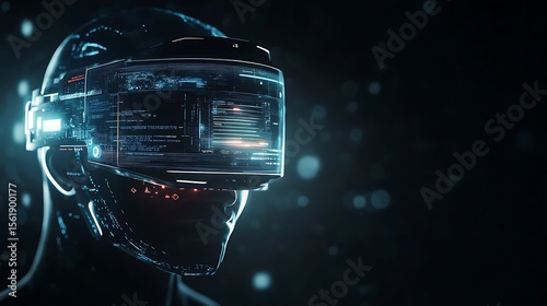 Innovative Wearable AR Headset on Black Background Featuring Open Layout Design for Promotional or Informative Text