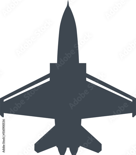 Silhouette of a fighter jet viewed from above, wings and tail visible, against a white background.
