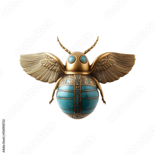 Elegant egyptian scarab beetle with gold wings and turquoise details