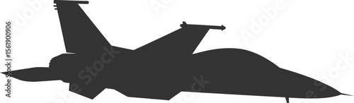 A grayscale silhouette of a fighter jet in flight, showcasing its aerodynamic design and powerful form.