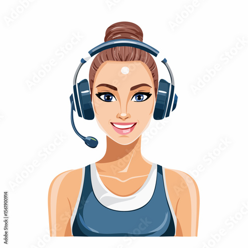 Smiling Fitness Instructor Avatar with Headset Vector Illustration