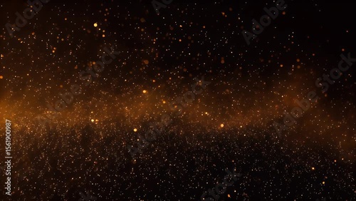 Glowing orange particles drift against a dark background