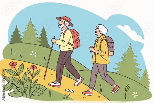 Father and son enjoying outdoor winter activities in a playful cartoon illustration